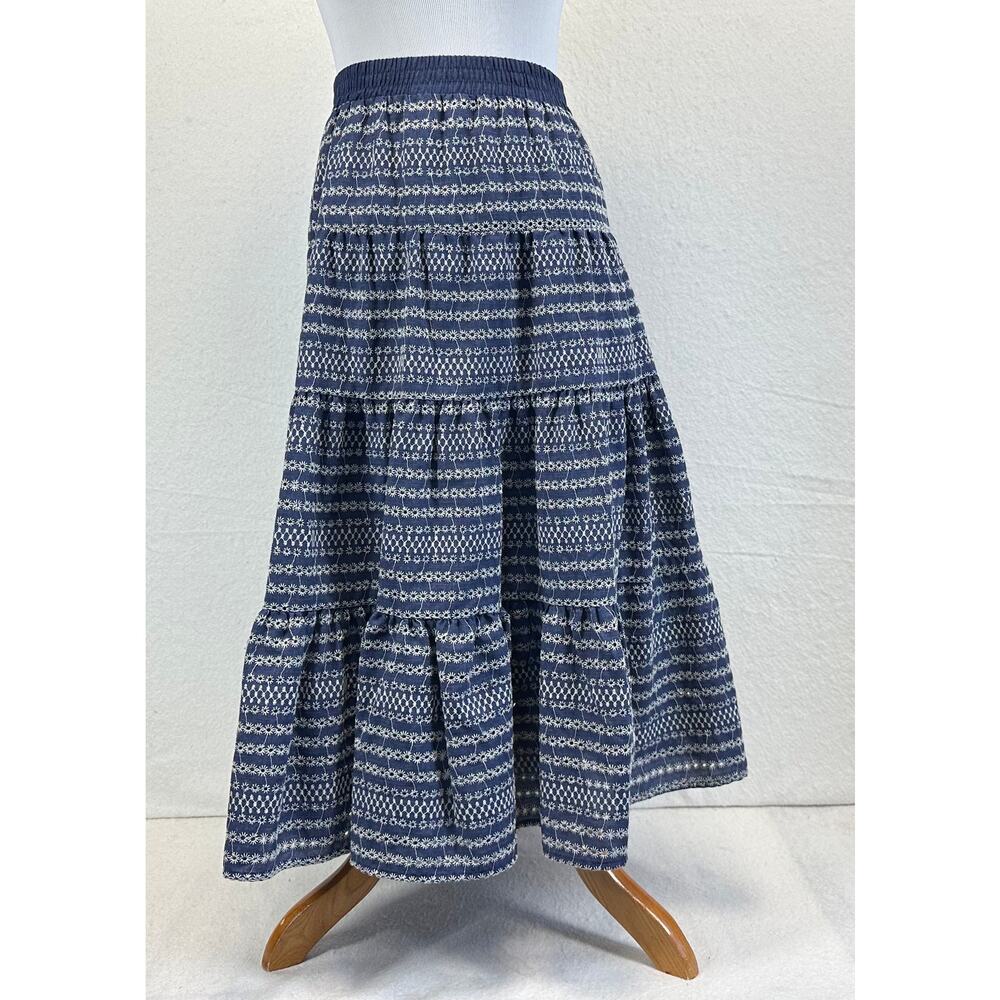 Tommy Hilfiger Embroidered Eyelet Tiered Broomstick Midi Skirt SZ XL Prariecore